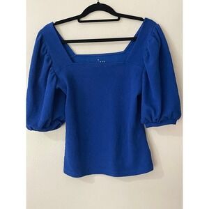 A New‎ Day Royal Blue Textured Puff Sleeve Square Neck Top Women's Medium